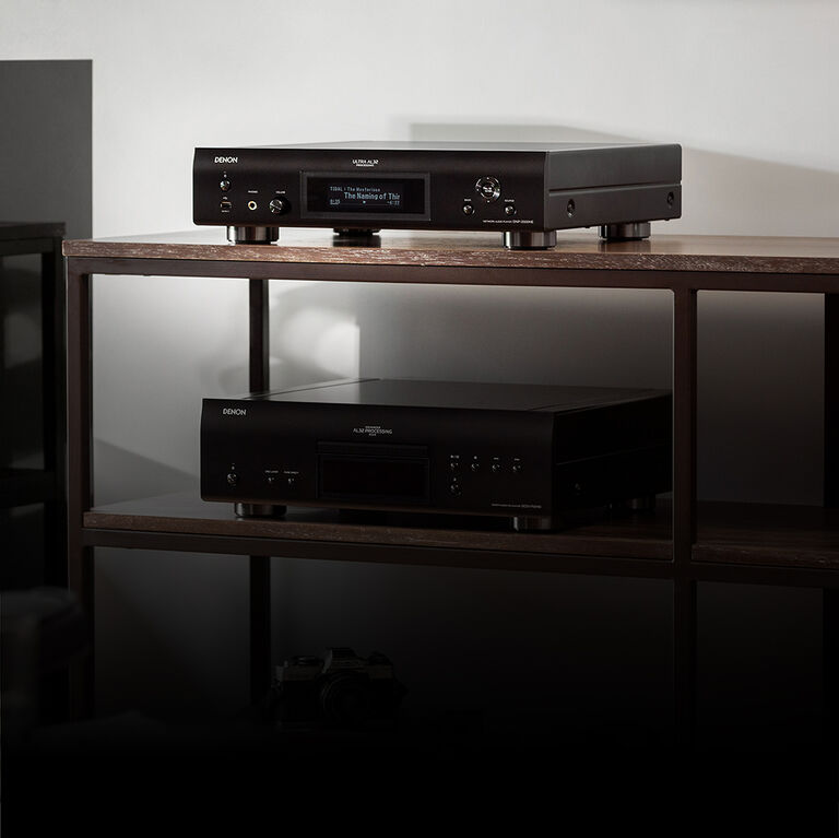 a network audio player on a shelf