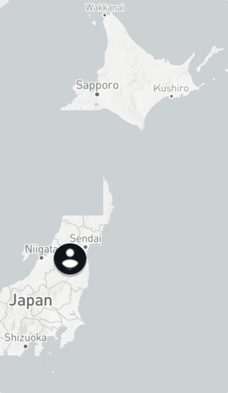 Map of Japan showing Shirakawa