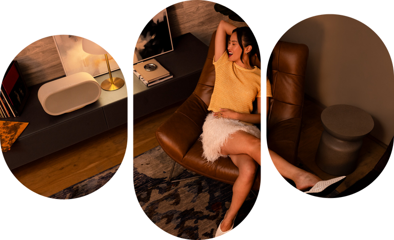 A girl listening to Denon Home 600