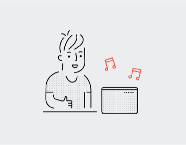 A man listening to a speaker