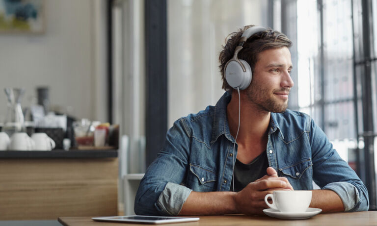 A man listening to headphones