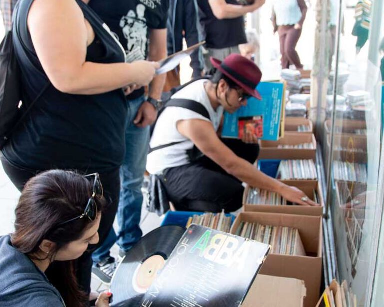 People looking at records