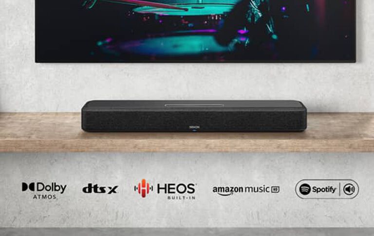 A soundbar and logos of technologies