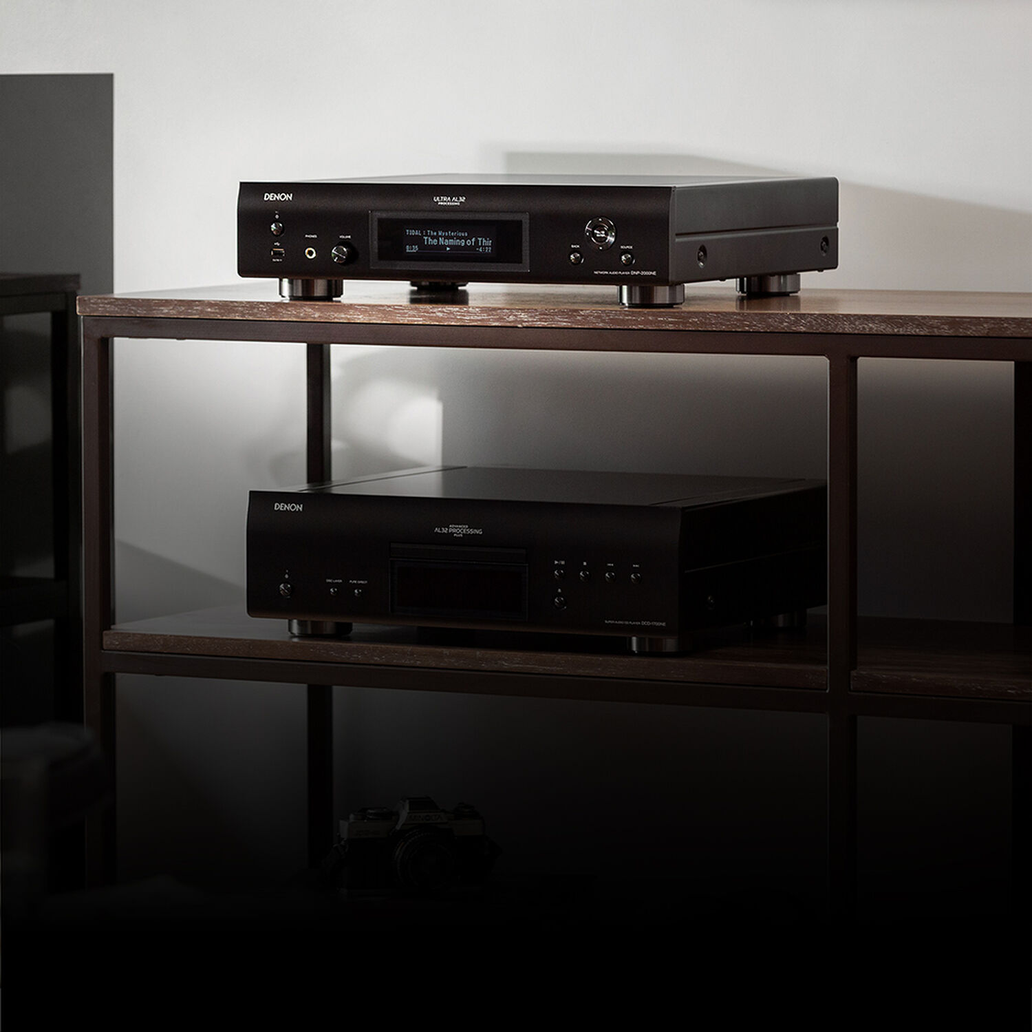 a network audio player on a shelf