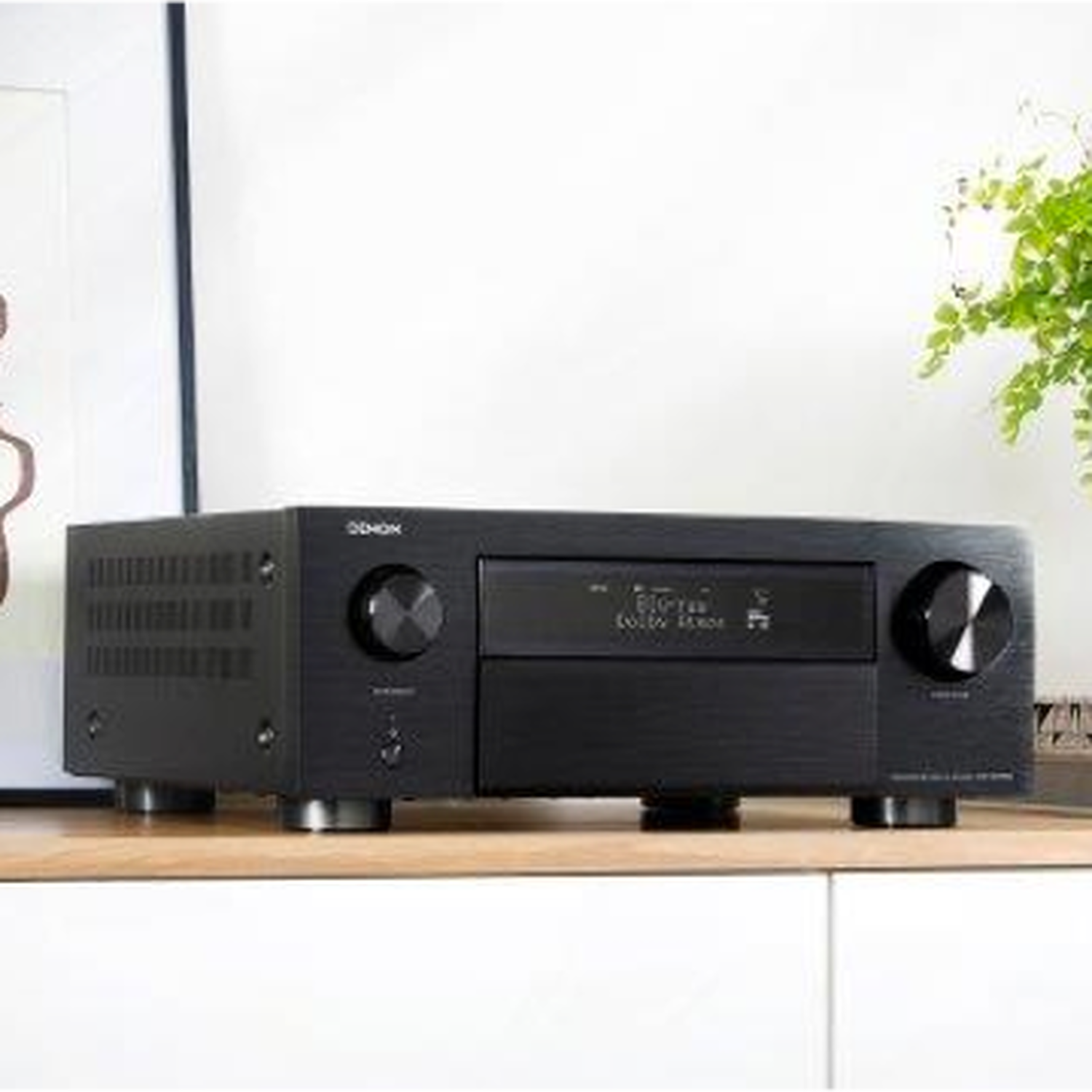 Denon AV Receiver on Table with Decorations