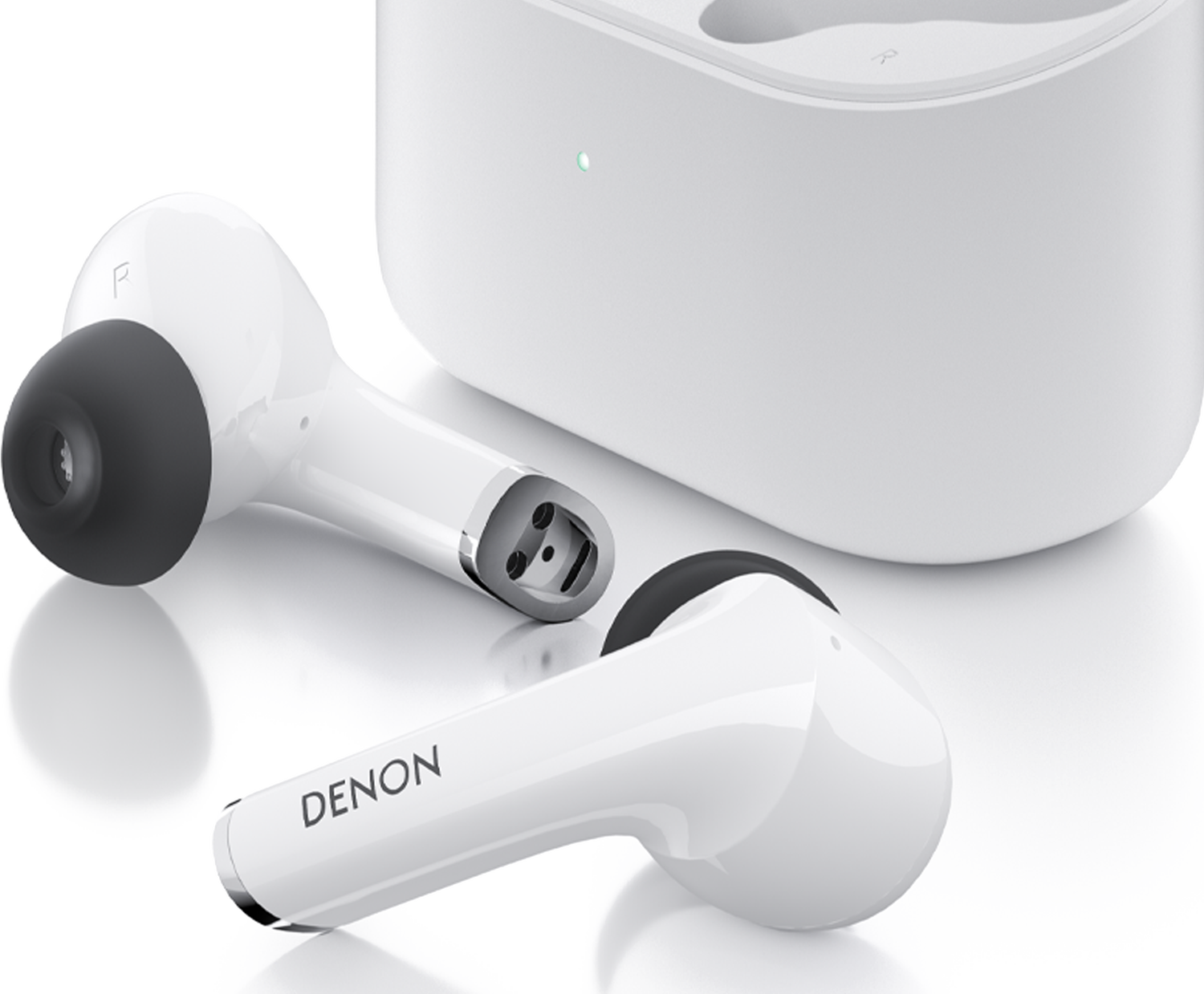 Denon Noise Cancelling Earbuds, White, dynamic